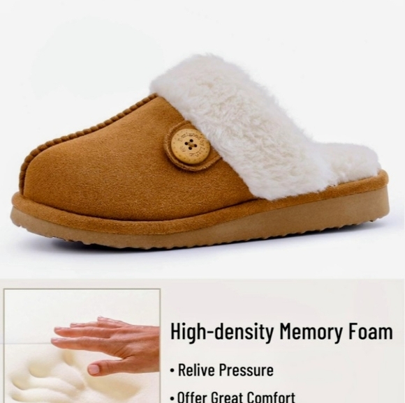 YNS Generic Tan Slippers with White Fur Trim - Picture 2 of 4
